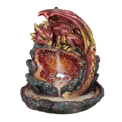 Image of Captivating Red Dragon With Crystal Cave Backflow Incense Electric Burner 14cm x 12.5cm (1 Pc.) Unique &amp; Eye Catching Design Enhance Relaxation Meditation Ideal for Artistic Home Decor
