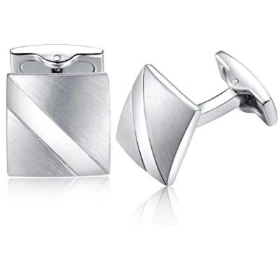 Image of HONEY BEAR Cufflinks for Men Shirt Plain Silver Square Business Wedding Gift