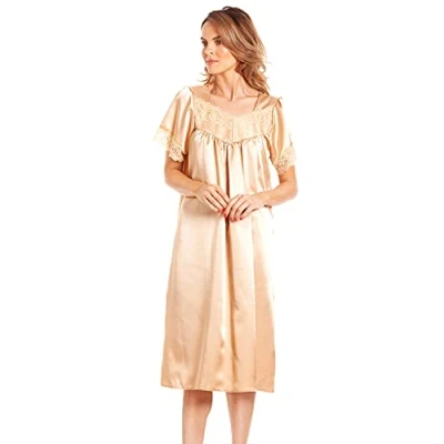Image of Undercover Womens Satin/Lace Short Sleeve Nightdress N56 Gold WMS 10 12