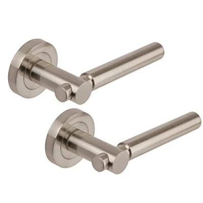 Image of Excel DH3610 Astro Passage Door Handles on Round Rose, Satin Nickel