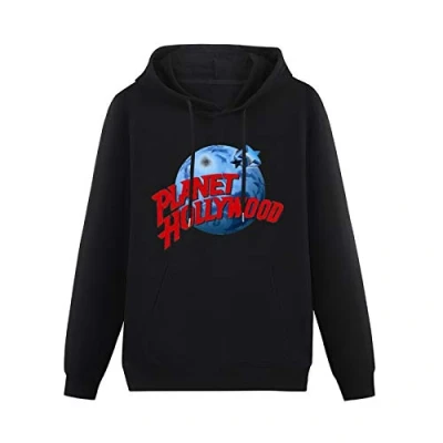 Image of kfr Long Sleeve Hooded Sweatshirt Planet Hollywood Cotton Blend Hoody Black
