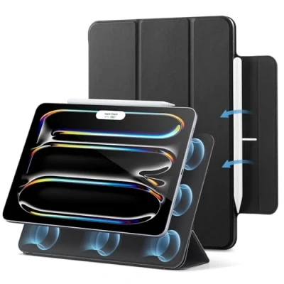 Image of ESR for iPad Pro 13 inch Case (2024), Powerful Magnetic Attachment, Slim Trifold Stand Case, Supports Apple Pencil and (USB C), Auto Wake/Sleep, Durable Protection, Rebound Series, Black