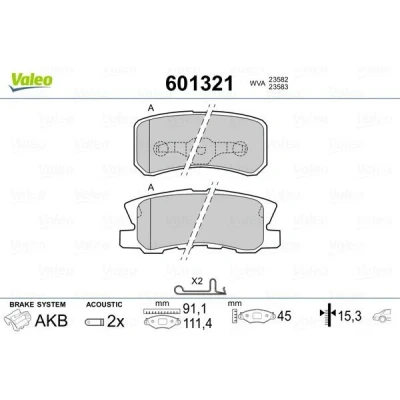 Image of 4605A487 Brake pad set VALEO 601321 Rear Axle incl. wear warning contact with anti squeak plate MITSUBISHI: Outlander 2 SUV, Lancer 7 Limousine