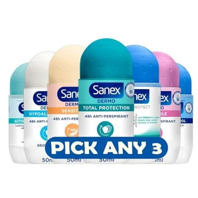 Image of Sanex Dermo 48h Anti Perspirant Roll On Deodorant, 50ml Pick Any 3 Variants for Total Protection &amp; Freshness