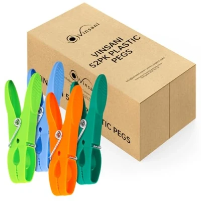 Image of Vinsani Plastic Clothes Pegs 20/48 PC Set Black and White Aesthetic Design Strong Grip Windproof Laundry Quality Non Slip Pins for Home Garden (52)