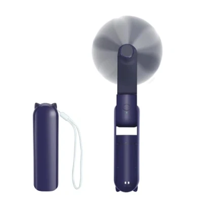 Image of Jsdoin Hand Held Fan, USB Rechargeable Portable Handheld Fan with 3 Speeds Mini Pocket Foldable Travel Power Bank Desktop Fans Lanyard for Home Office Outdoor(Blue)