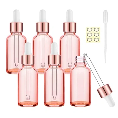 Image of Alledomain 6Pcs, 10ml Rose Gold Glass Bottles with Dropper Pipettes, Mini Empty Aluminum Alloy Cap Refillable Sample Container for Essential Oil/Massage Oil/Chemical Liquid