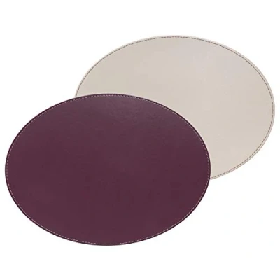 Image of FreeForm Reversible Faux Leather Oval Placemat, Plum/Stone, 45x34cm