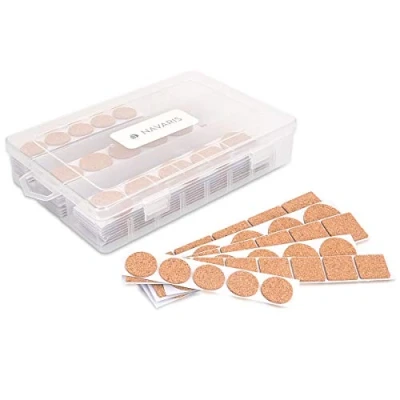 Image of Navaris Cork Furniture Pads Pack of 215 Self Adhesive Wooden Hardwood Floor Non Slip Stick On Protectors with Box Assortment Shapes and Sizes