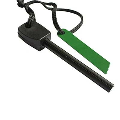 Image of HshDUti Gemini_mall® Fire Starter Magnesium Flint Stone Lighter Kit Waterproof Fireproof Outdoor Camping Living Survival Tool (Black &amp; Green)