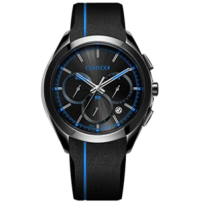 Image of COMTEX Men&#039;s Chronograph Watches Black Silicone Strap Sports Watch for Men Water Resistant