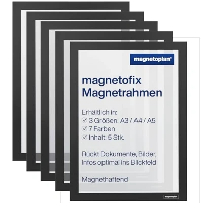 Image of magnetoplan 1130312 Magnetofix Magnetic Frame A4 Black Pack of 5