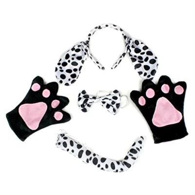 Image of Petitebelle Dalmatian Headband Bowtie Tail Gloves 4pc Adult Costume (One Size) Black