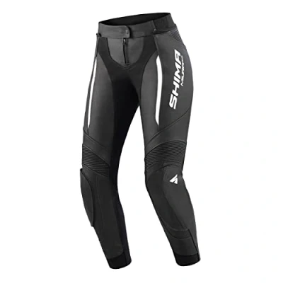 Image of SHIMA Miura 2.0 Motorbike Pants Leather, Womens, Sport with HIPS &amp; Knees Protectors, Perforated Elastic Panels, for 2 Piece Suit (42, Black/White)