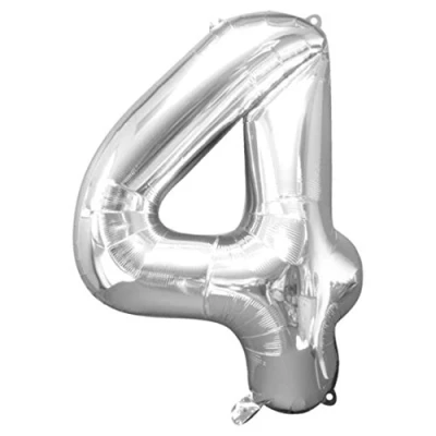 Image of Unique Party 55754 34&quot; Giant Silver Foil Number 4 Balloon