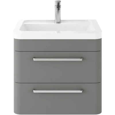 Image of Hudson Reed SOL202A Solar Modern Bathroom Wall Hung Vanity Unit Cabinet with 2 Drawers and Ceramic 40mm Profile Basin, Cool Grey