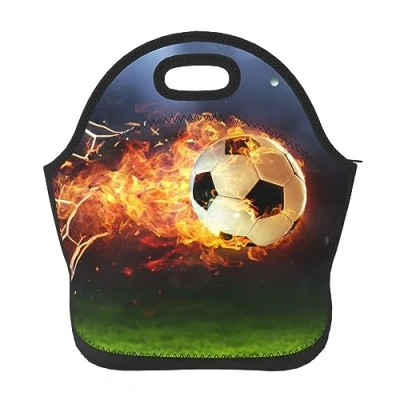 Image of Neoprene Lunch Bags Football Printed Insulated Tote Bag Reusable Thermal Cooler Container Box for Work Travel Picnic