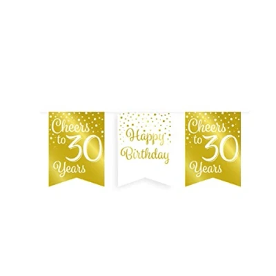 Image of PD Party 7023005 Flag Banner Birthday Celebration 30, Gold/White, 8.5cm Length x Width 7.5cm Height