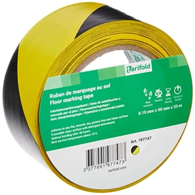 Image of Tarifold 1 Adhesive Tape Floor, Signage, Security, Yellow and Black Roll 50 mm x 33 m, m