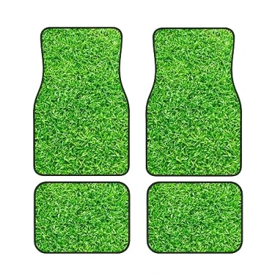 Image of Garden Grass Car Carpet Floor Mats 4 Piece Set Vehicle Front &amp; Rear Foot Heavy Duty Rubber Backing Universal Fit All Weather for Car, SUV, Trucks
