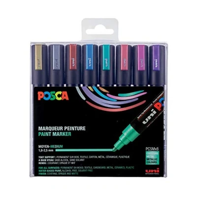 Image of Posca PC5M/8METAL09 Marker Pens Box of 8 Assorted Colours
