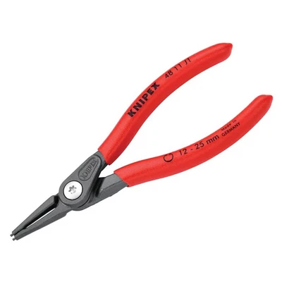 Image of Knipex Precision Circlip Pliers for internal circlips in bore holes grey atramentized, with non slip plastic coating 140 mm (self service card/blister) 48 11 J1 SB
