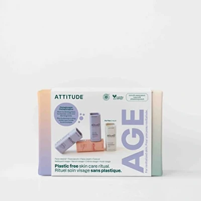 Image of ATTITUDE Oceanly Aging Skin Daily Facial Care Routine Box Set, EWG Verified, Plastic free, Plant and Mineral Based Ingredients, Vegan Products, PHYTO AGE, Set of 4 Travel Size Bars