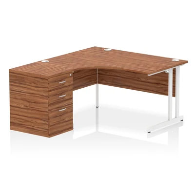 Image of Impulse 1400 LH Crescent Desk Cantilever Walnut/White 600 Hi Ped