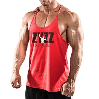 Image of Men Workout Fitness Gym Sleeveless Shirt Tank Top T Bodybuilding Sport Vest Red S