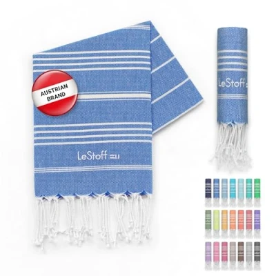 Image of LeStoff Premium Hammam Towel Multi use, Sustainable, Absorbent &amp; Quick drying 100% Organic Cotton Beach, Bath, Shower, Yoga, Spa Travel (50 x 100 cm, Sky Blue)
