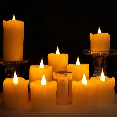 Image of Da by Timer Tea Lights, Flameless Flickering Auto Lights Battery Operated, Batteries Included, Long Lasting, Pack of 9