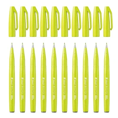Image of Pentel SES15C K2X Brush Sign Pen Lime Green Fibre Tip Like (Pack of 10)