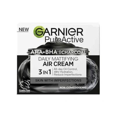 Image of Garnier Pure Active AHA+BHA Charcoal Daily Mattifying Air Cream