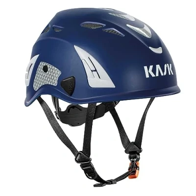 Image of KASK Superplasma HI VIZ Safety Helmet with Rotating Wheel, Reflective Stripes, EN 397, Colour: Dark Blue