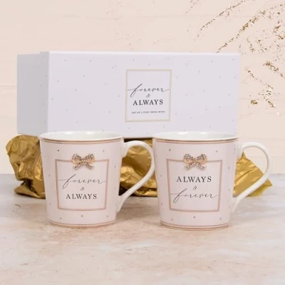 Image of Lesser &amp; Pavey Set of 2 British Designed Coffee Mug Ceramic Mugs for Home or Work Large Hot Drinks Tea and Forever Always Madelaine by Hearts Design
