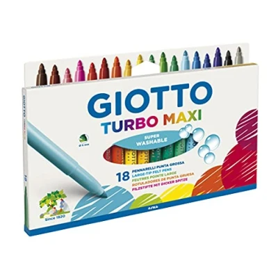 Image of GIOTTO Turbo Maxi Super Washable Felt Tip Fibre Pens, Large Nib 5mm, 18 Assorted Colours, Ideal for Children, Parties and Schools