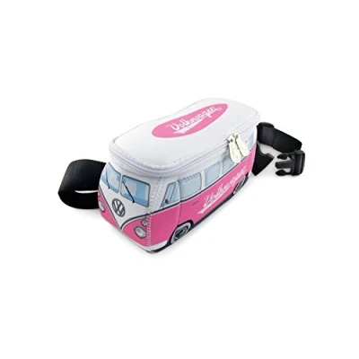 Image of BRISA VW Collection Volkswagen Neoprene Hip Bag Belly Money Belt Crossbody for Outdoor and Travel in T1 Bus Campervan Design (Pink/White)