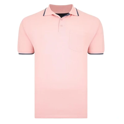 Image of Kam Kingsize Big Size Mens Tipped Polo Shirt Top Short Sleeve Chest Pocket Contrast Trim Pink 2XL (5400C)