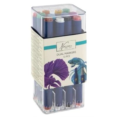 Image of VAN NASSAU FINE ART Round dual markers, 12 pieces in transparent box