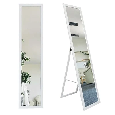 Image of BD ART Floor Standing Full Lenght White Dressing Mirror 156 x 36 cm Wooden Framed Free Furniture for Bedroom, room, Living room