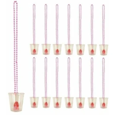Image of We Personalize 14 Hen Party Pink Shot Glasses, Night Accessories Supplies with Free Bride to be Badge Chicky Novelty Glasses