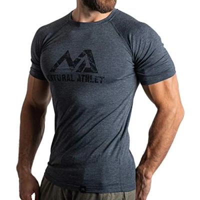 Image of Natural Athlet Slim Fit Fitness T Shirt for Men Long Quick Drying Gym Bodybuilding, Strength and Sports, charcoal, M