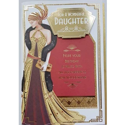 Image of Art Deco Lady Daughter Glittered Birthday Card