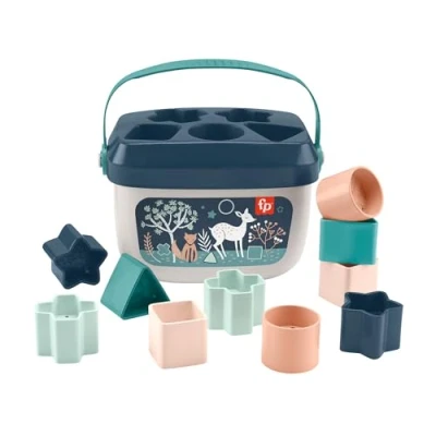 Image of Fisher Price Stacking Toy Baby’s First Blocks Set of 10 Shapes for Sorting Play Infants Ages 6+ Months, Navy Fawn, HJP20