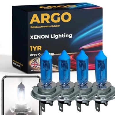 Image of Argo 4 Pcs H4 Headlight Bulbs 100w Xenon White 6500k 12v Car Bulb High Low Dipped Main Beam Headlamp Super Ultra Bright Halogen Upgrade Light 472 P43t 472c