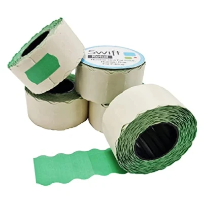 Image of Swift 26 x 12 mm Price Gun Labels Green 5 Rolls 5,000 Stickers CT4 Wavy Edge Pricemarking Tags Fits Many Pricing Labellers