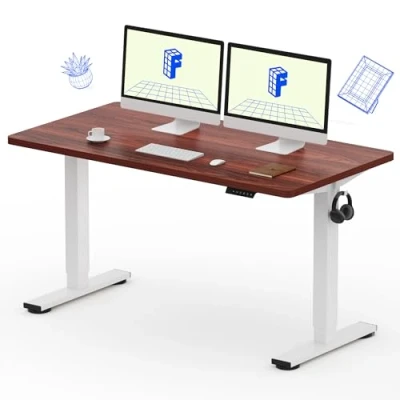 Image of FLEXISPOT Electric Height Adjustable Standing Desk Sit Stand Up with Memory Smart Pannel EF1 SERIES(140 * 80cm, White Frame+Mahogany Desktop)