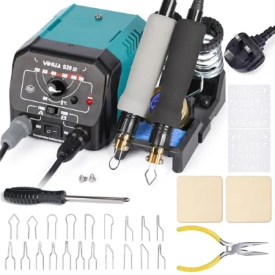 Image of YIHUA 939 III Pyrography Tool Kit Wood Burning Station with 2 Pens (Wire Nib Type) 20 Tips Wood(UK Plug)