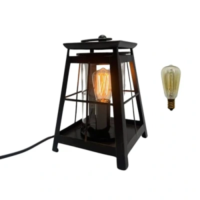 Image of Lantern Edison Electric Oil Wax Melt Burner Lamp UK Modern Wire Design, Glass Finish, with Cello Medallions Blend Unique Home Fragrances