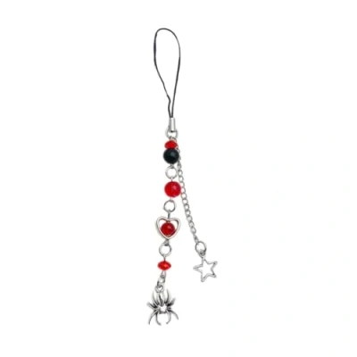 Image of KINSPON Handmade Beaded Phone Chain Halloween Spiderweb Cellphone Charm Colorful Keyring Pendant Keychain Jewelry Accessory